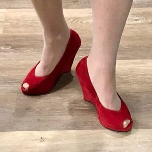 Vintage Red Velvet Betty Bop Peep Toe Platform Shoes